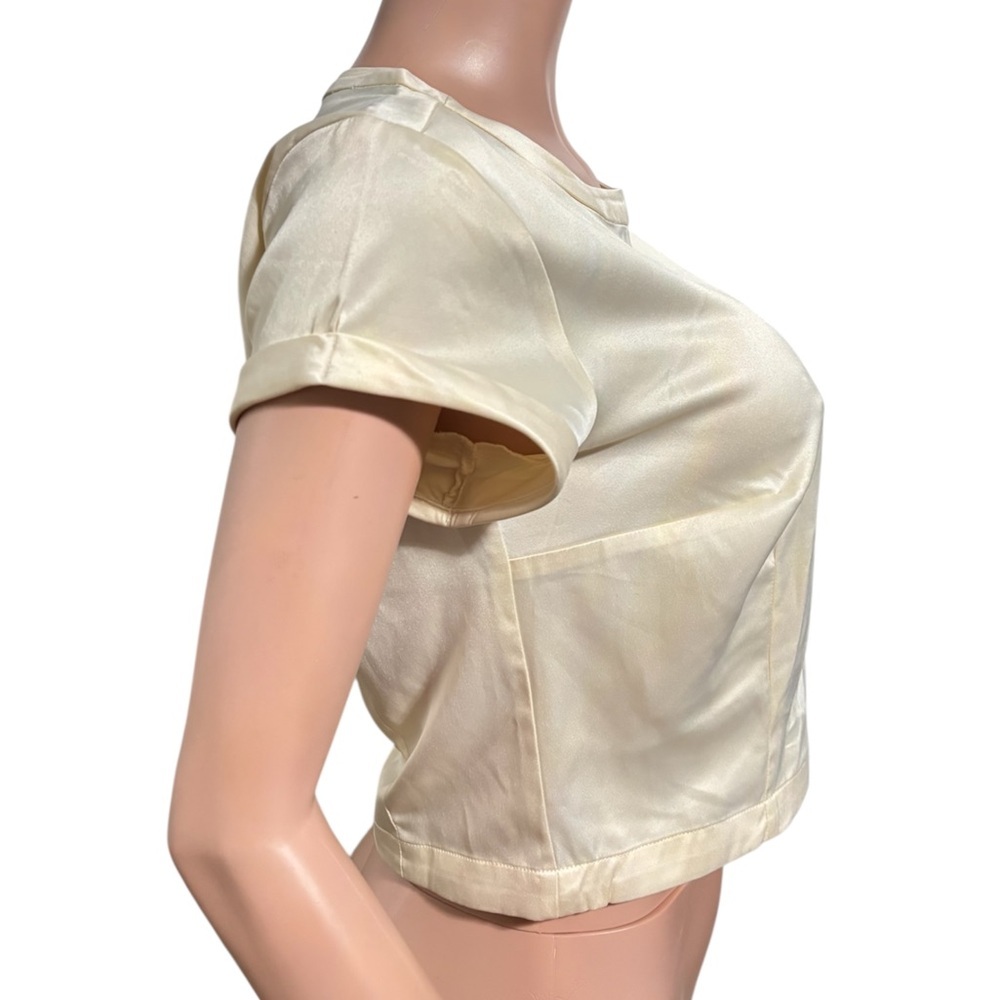 NWT By ANTHROPOLOGIE Cream Satin Baby Tee Blouse - Picture 5 of 16